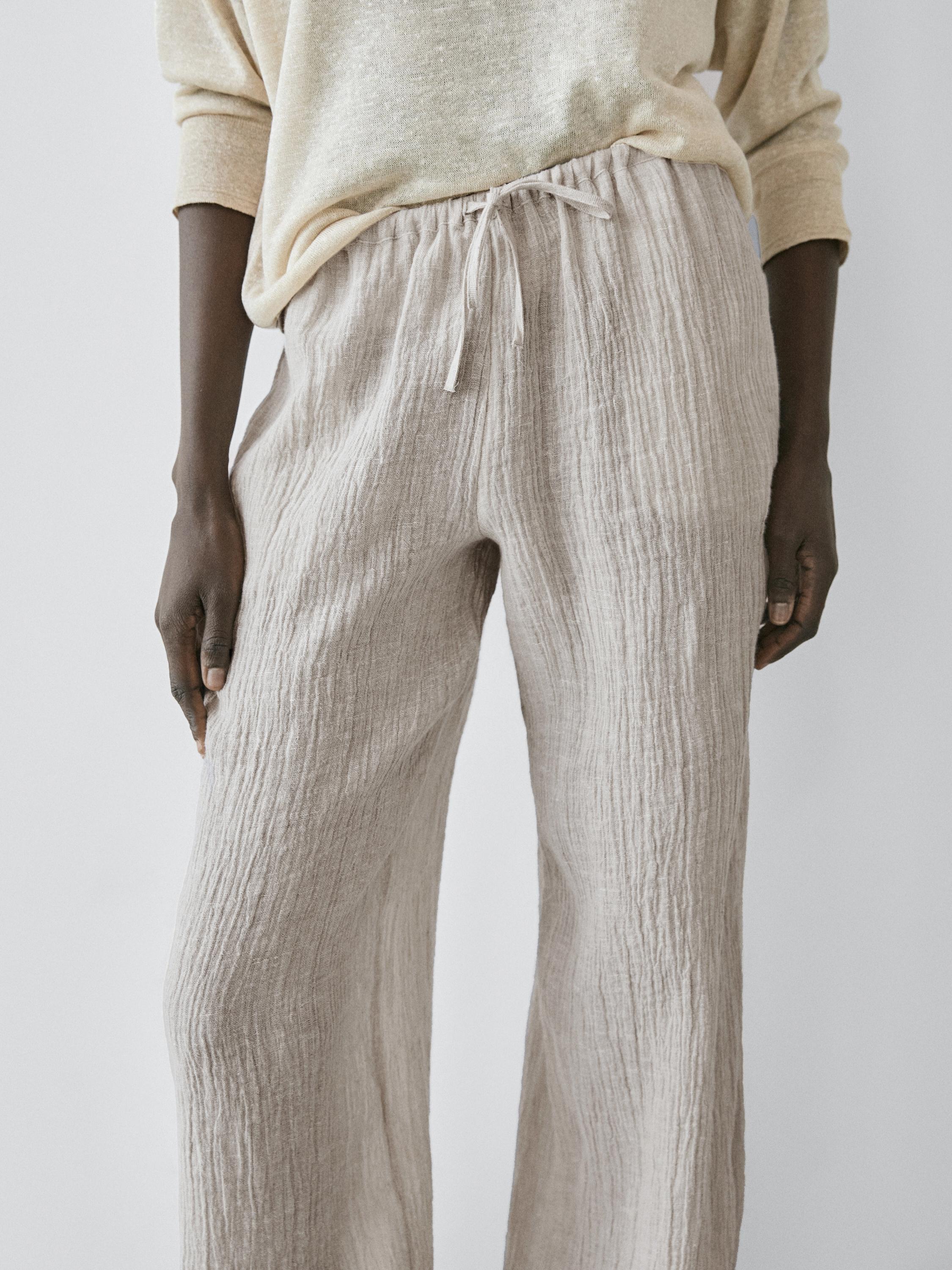 100% linen waffle-knit sarouel trousers